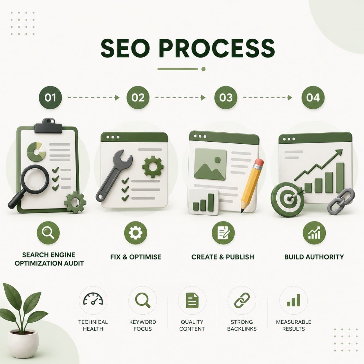 SEO process overview at Optimax Studio